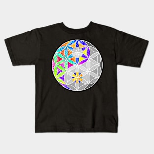 Rainbow Geometric Circle Flower Mandala - Yin Yang White Kids T-Shirt